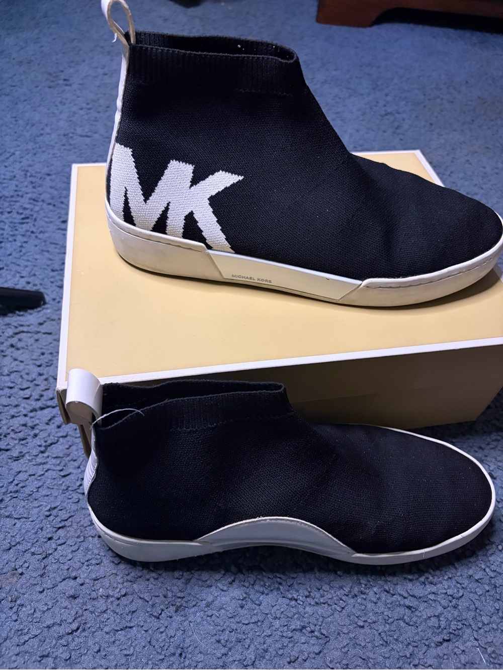 Michael Kors Black Knit Sock Sneakers with White MK Logo - Picture 4 of 4
